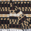 Moda mulheres tribal inverno senhoras jacquard poncho casacos